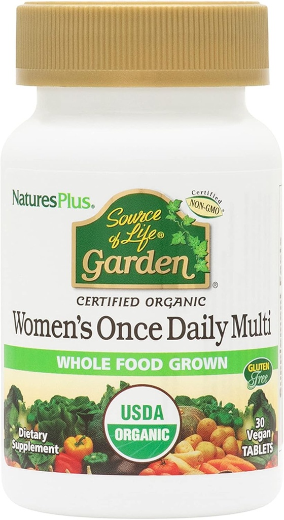 Natures Plus Source of Life Garden Certified Organic Women’s Once Daily Multivitamin - 30 Vegan Tablets - Pure, Natural Whole Food Ingredients - Energy Boost - Vegetarian, Gluten-Free - 30 Servings