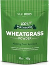 Sari Foods Βιολογική σκόνη wheatgrass - Σιτάρι χόρτο χυμό σκόνη με χλωροφύλλη, αντιοξειδωτικά & βιταμίνες (15 ουγγιά)