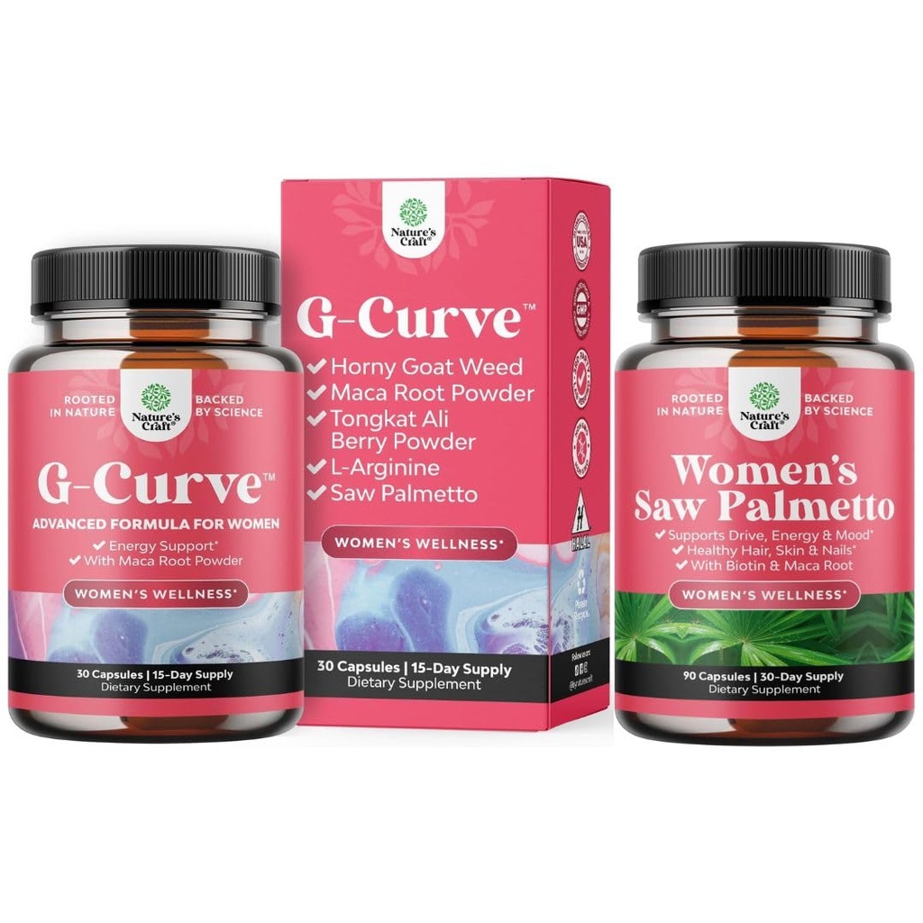 Bundle of G Curve Horny Goat Weed for Women for Enhanced Energy Mood Performance and Extra Strength Saw Palmetto for Women 500mg - DHT Blocker - 30-Day Supply - Βιταμίνες μαλλιών για την απώλεια μαλλιών συμπλήρωμα