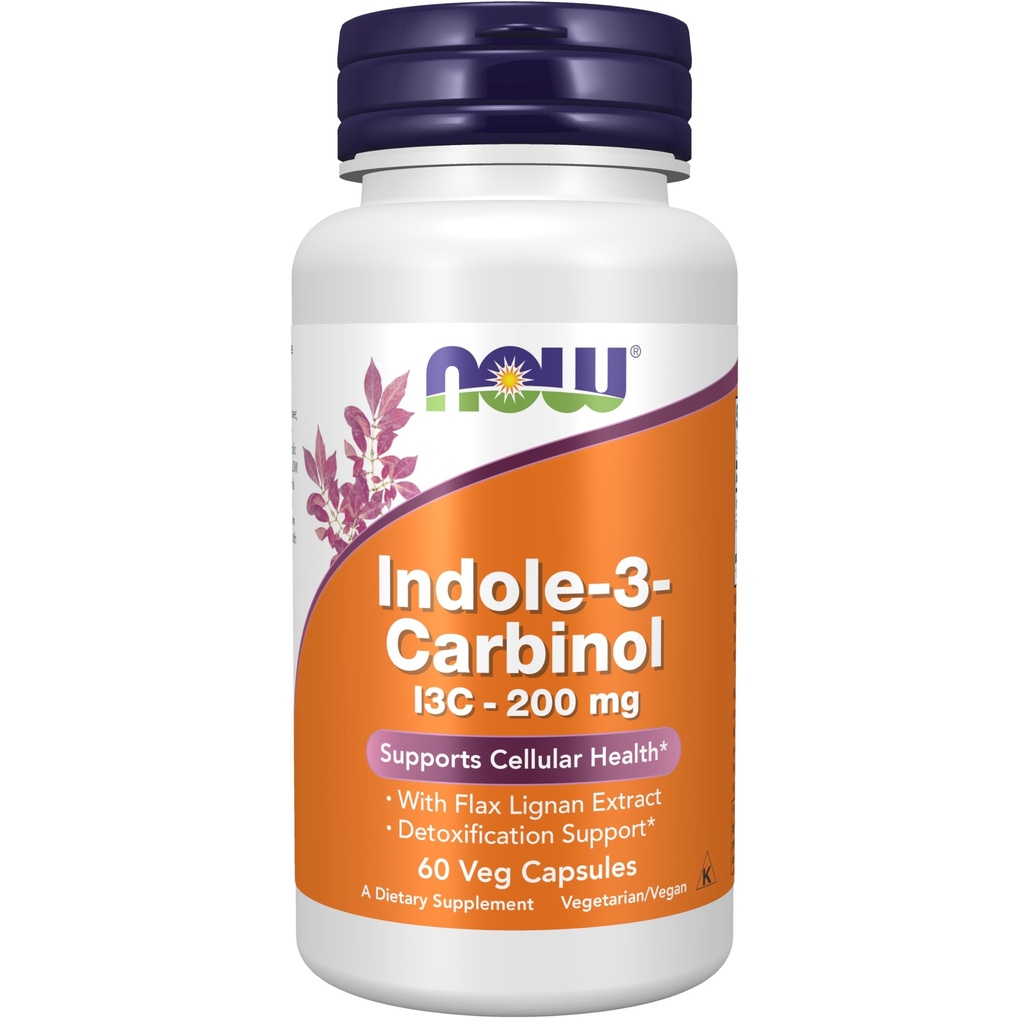 NOW Foods Supplements, Indole-3-Carbinol 200 mg with Flax Lignan Extract, 60 Veg Capsules