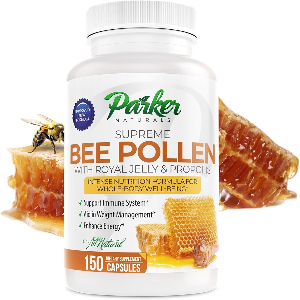Parker Naturals Supreme Bee Γύρη Κάψουλες, 3520 mg Royal Jelly, Bee Γύρη, και Bee Propolis Κάψουλες, Natural Bee Γύρη συμπλήρωμα για ενήλικες, 150 κάψουλες