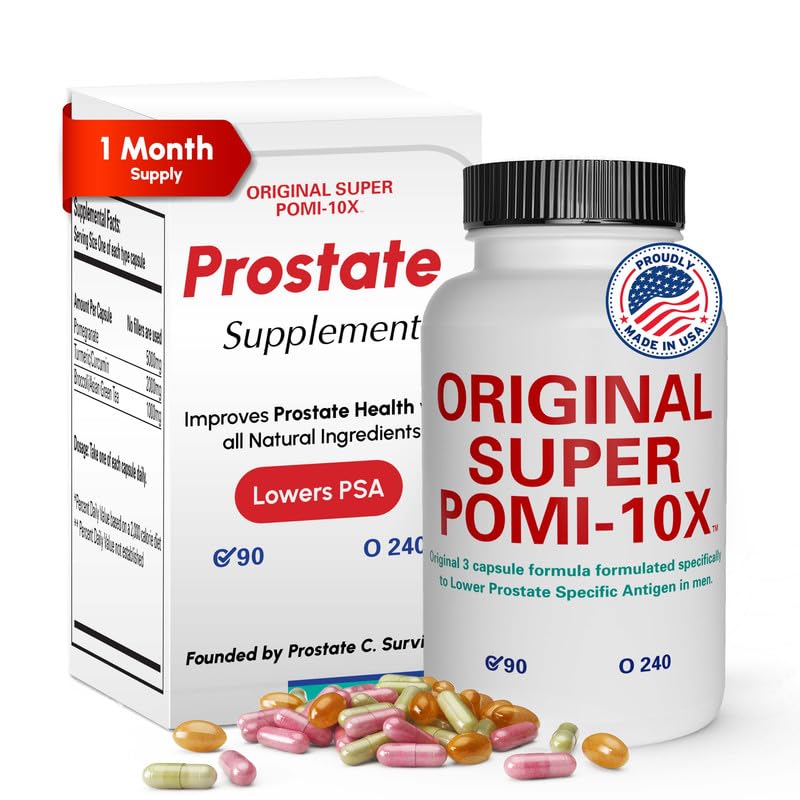 Orignal Super POMI 10X Συμπληρώματα υγείας Prostate για τους άνδρες - Φυτική Φόρμουλα με Ρόδι, Turmeric, και Πράσινο Τσάι - Υποστηρίζει λειτουργία Prostate και προωθεί την ούρα Άνεση - 90 κόμης