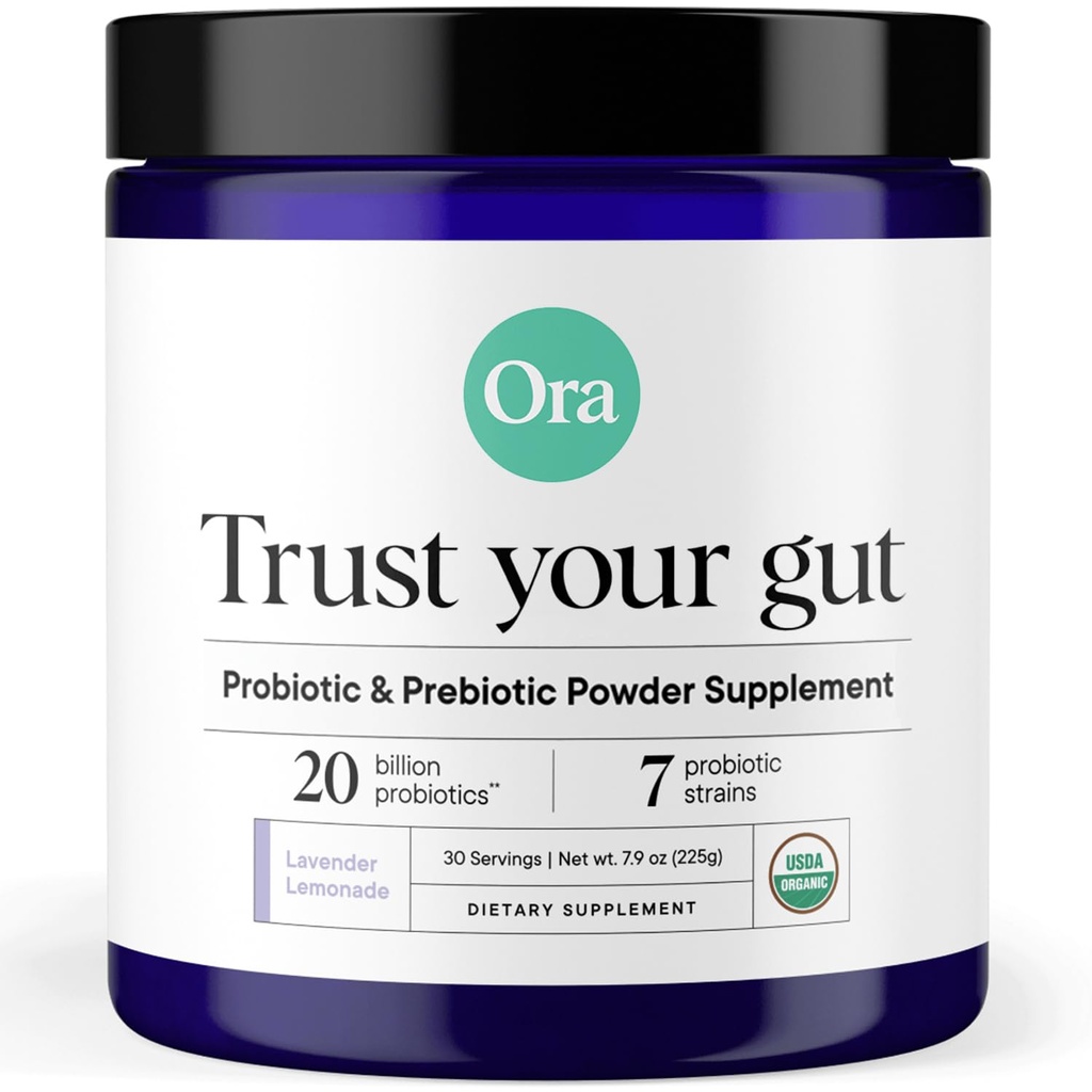 Ora Organic Prebiotic and Probiotic Powder Supplement - 20 δισεκατομμύρια προβιοτικά, 7 στεφάνες για το καλύτερο Prebiotic Powder, μη-GMO, Probiotics για γυναίκες, άνδρες & παιδιά - λεμονάδα λεμονάδα λεμονάδα λεβάντα, 30 εξυπηρετούν