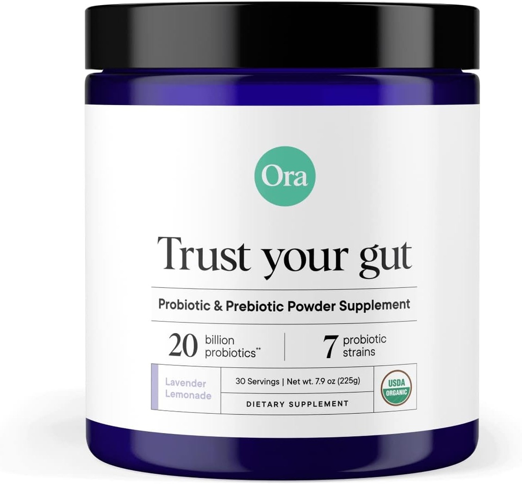 Ora Organic Prebiotic and Probiotic Powder Supplement - 20 δισεκατομμύρια προβιοτικά, 7 στεφάνες για το καλύτερο Prebiotic Powder, μη-GMO, Probiotics για γυναίκες, άνδρες & παιδιά - λεμονάδα λεμονάδα λεμονάδα λεβάντα, 30 εξυπηρετούν