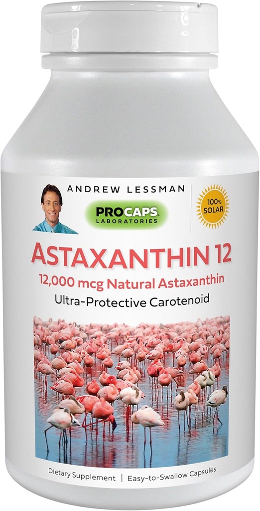ANDREW LESSMAN Ασταξανθίνη 12mg - 30 Softgels - 12000 mcg Φυσική Ασταξανθίνη, Ισχυρό Αντι-Οξυγόνο Καροτενοειδές. Προστασία για τα μάτια, την καρδιά, το δέρμα και πολλά άλλα. Χωρίς Πρόσθετα. Εύκολο να καταπιείτε Softgels