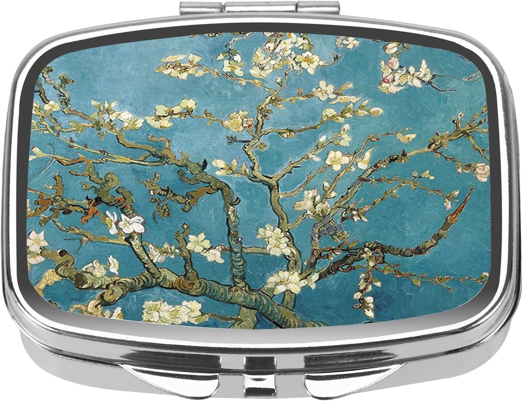 Dynippy Pill κουτί περίπτωση χάπι με καθρέφτη Retro Pocket 2 συσκευασία ιατρική περίπτωση χάπια βιταμίνης οργανωτής για Pocket Purse και τα ταξίδια (Silver-Almond Blossom)