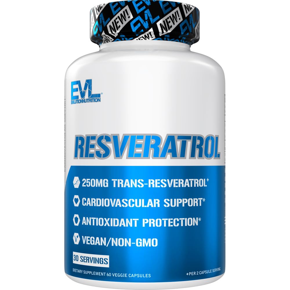 Evlution Anti Aging Trans Resveratrol Supplement Nutrition Super Antioxidant Supplement with 250mg Trans-Resveratrol from Resveratrol 500mg Japanese Knotweed Extract for Immune and Heart Health
