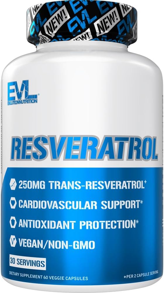 Evlution Anti Aging Trans Resveratrol Supplement Nutrition Super Antioxidant Supplement with 250mg Trans-Resveratrol from Resveratrol 500mg Japanese Knotweed Extract for Immune and Heart Health