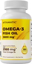 Vitamatic Triple Strength Omega 3 Fish Oil 3600mg ανά υπηρεσία, 2160mg Ωμέγα 3 Λιπαρά Οξέα, 1296mg EPA + 864mg DHA, Burpless Lemon Flavor, 180 Softgels