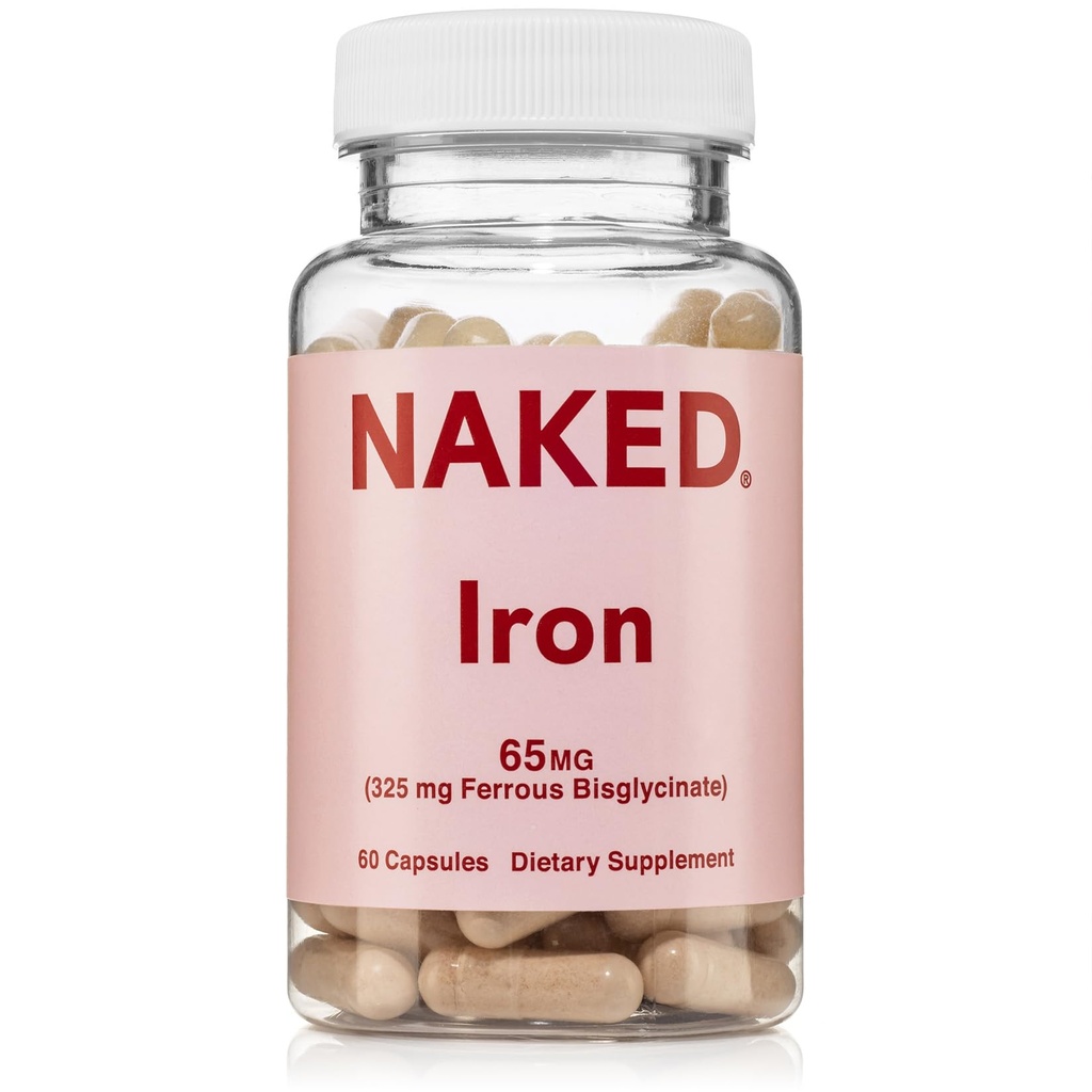 Γυμνός σίδηρος 65mg, 325mg διγλυκινικός σίδηρος - Υψηλής ισχύος συμπλήρωμα σιδήρου για την έλλειψη σιδήρου, Cellular Ενέργεια Υποστήριξη, Προωθεί υγιής παραγωγή ερυθρών κυττάρων αίματος, μη ΓΤΟ, χωρίς γλουτένη, 60 κάψουλες
