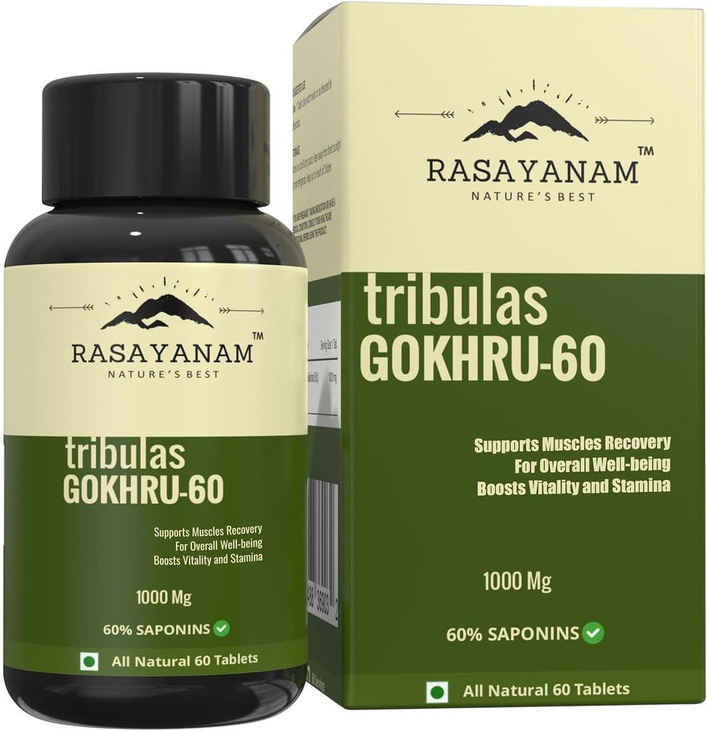 Generic Tribulas Gokhru-60 Gokshura Tablets 1000mg | Ultra High Concentrated 60% Saponins | Improves Vigour | Tribulus Terrestris | for Both Men & Women (60 Tablets) (1)