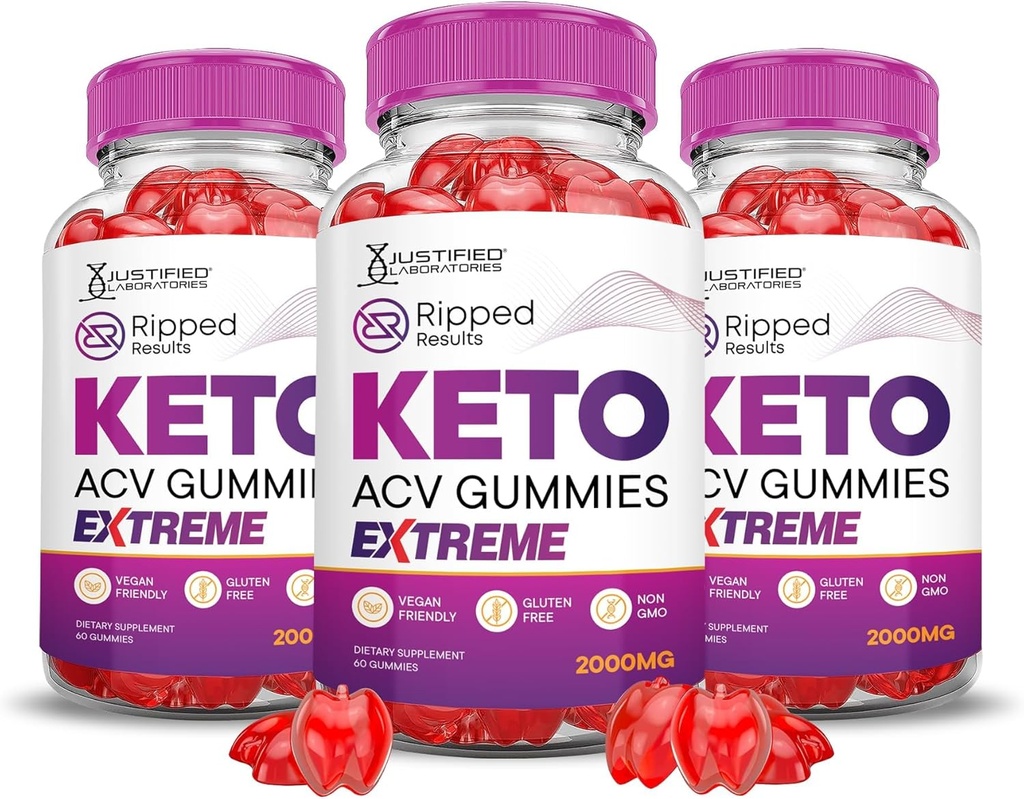 Justified Laboratories (3 Pack Rippped Results Keto ACV Gummies Extreme 2000MG Rippped Results Formed with Ρόδι με σκόνη χυμού τεύτλων B12 Vegan Non GMO 180 Gummys