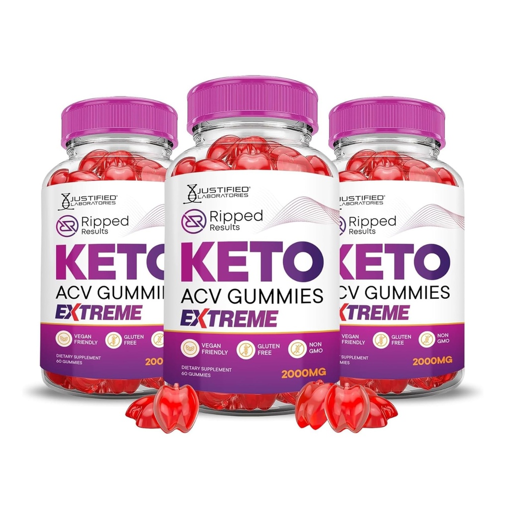 Justified Laboratories Ripped Results Keto ACV Gummies Extreme (2000 mg) - 60 Count, Pack of 3 - Formulated with Apple Cider Vinegar, Folate & Vitamin B12 - Non-GMO, Vegan, Gluten Free - 90 Servings