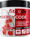 fitcode EnergyCode - Προ προπόνηση με σκόνη Creatine - Ενέργεια & Απόδοση Ποτό - Μύες & Συμπλήρωμα αντοχής - Περιέχει καφεΐνη - 30 Σερβιέτες - Καρπούζι