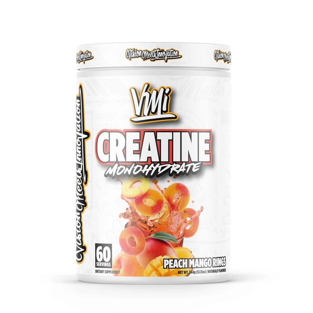 VMI Sports Creatine Monohydrate σκόνη μυϊκή μάζα – Δύναμη – Ισχύς 5 γραμμάρια ανά υπηρεσία (60 εξυπηρετούν, Ροδάκινα δαχτυλίδια Mango)