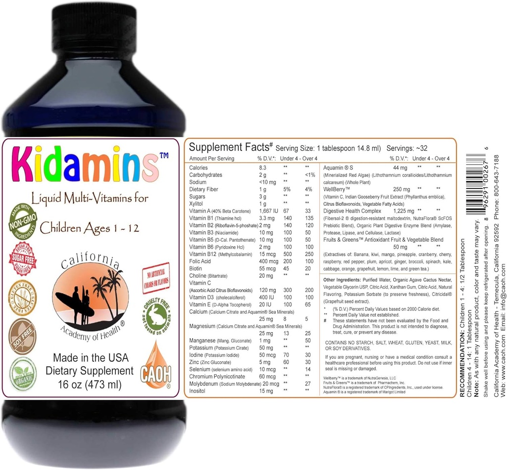 Kidamins - Liquid Multi Vitamins for Children Age 1 Through 12 from CAOH® (1-16 oz Bottle)