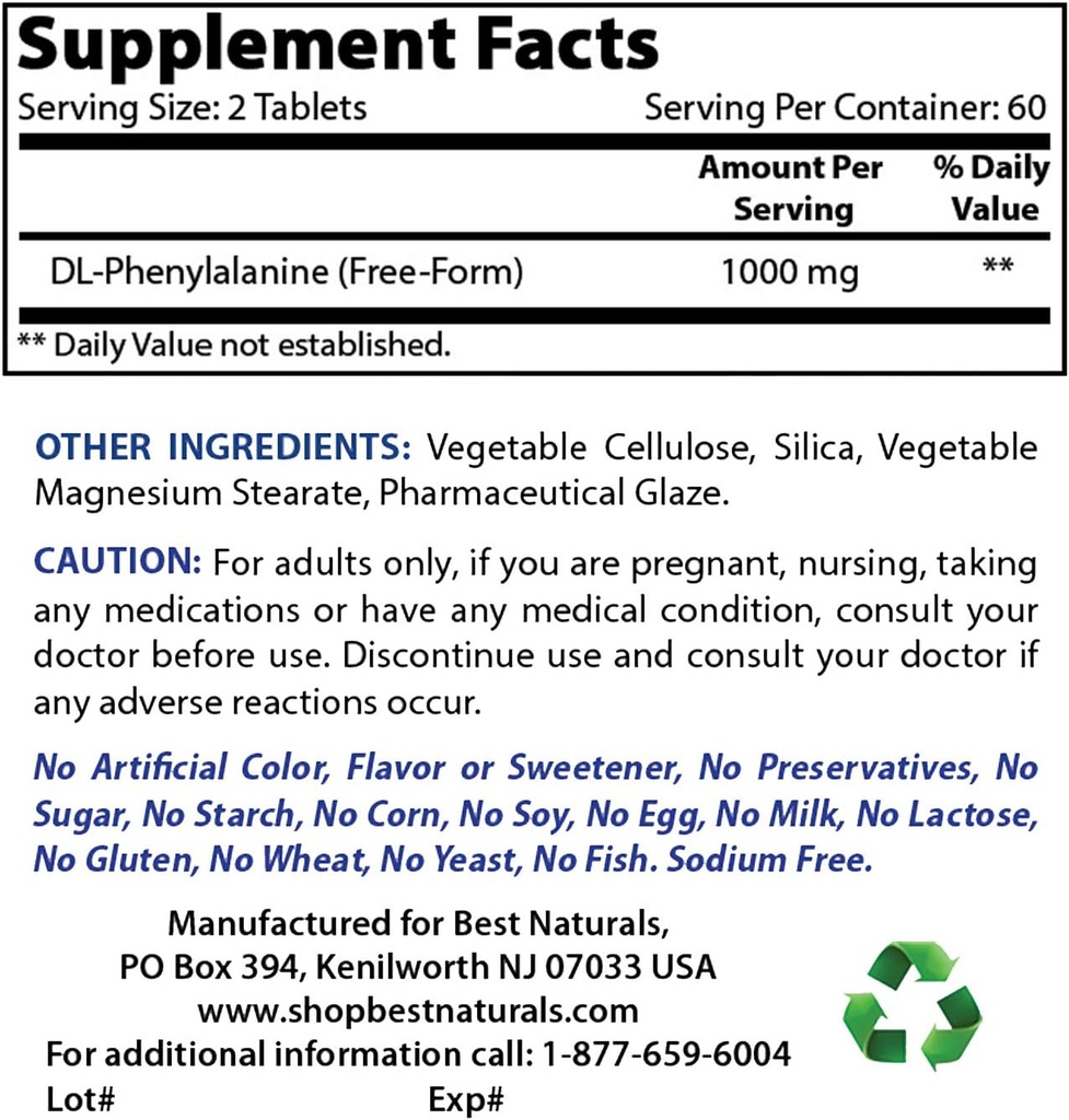 Best Naturals DLPA 500 mg & οξείδιο του μαγνησίου 500 mg