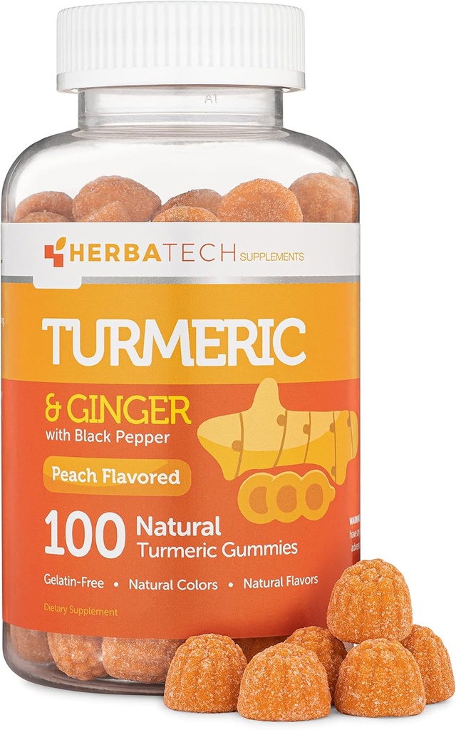 Turmeric Curcumin Gummies με μαύρο πιπέρι & ρίζα τζίντζερ (100 Count) Chewable Supplement for Adults and Kids - Κοινή Υποστήριξη και Vegan Safe