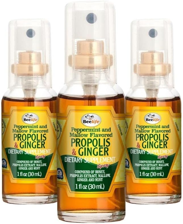 Beelif Propolis Prooat Spray– Καταπραϋντικό Μέλι & Ginger Propolis Spray - Φυσική Ανοσολογική Υποστήριξη & Bee Propolis Extract-Αντιοξειδωτικά, πλούσια σε φλαβονοειδή & Artepillin, Χωρίς Ζάχαρη, Χωρίς Γλουτένη - 3-Pack, 90ml