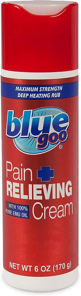 Blue Goo Pain Relieving Cream – FSA & HSA Επιλέξιμη, μέγιστη δύναμη, βαθιάς θέρμανσης Rub, Made w/ 100% Pure Emu Oil, 6 oz (1 Pack)