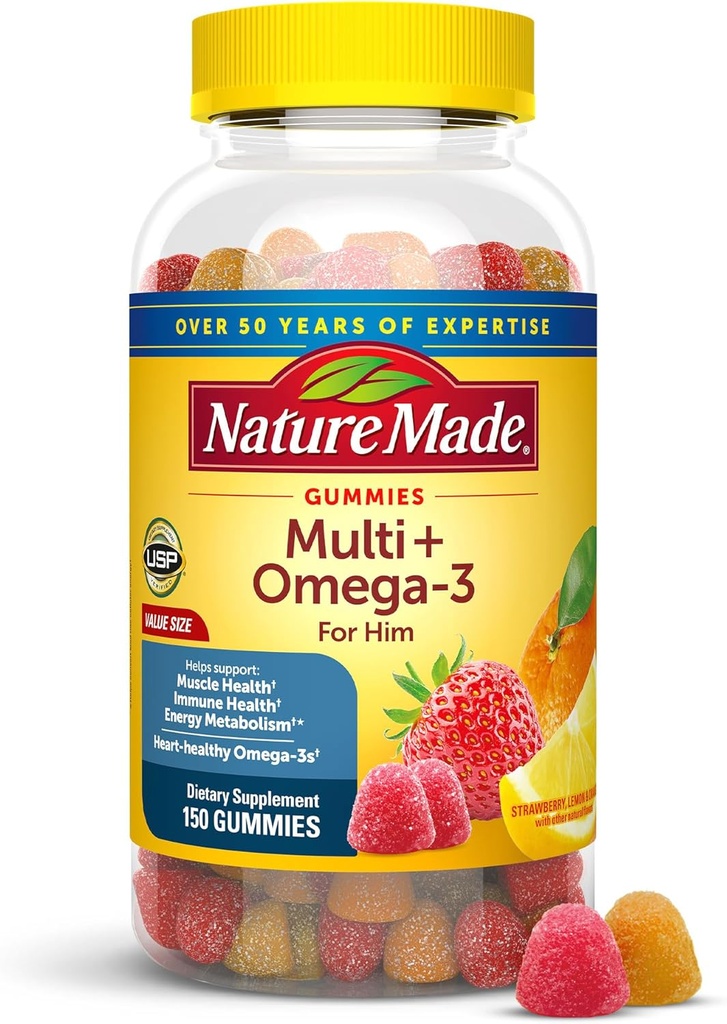 Φύση Mens Multivitamin Gummies με Omega-3, Mens Gummy Multivitamins για καθημερινή διατροφή, 150 Gummy Βιταμίνες και Ορυκτά, 75 Ημέρα προσφοράς
