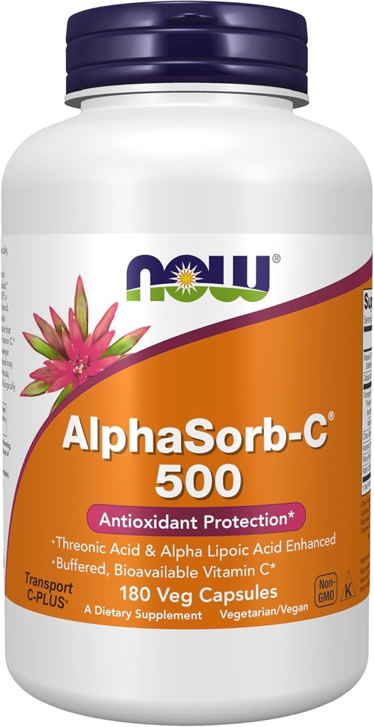 NOW Συμπληρώματα Τροφίμων, AlphaSorb-CTM 500 mg με Threonic Acid & Alpha Lipoic Acid Enhanced, 180 κάψουλες Veg