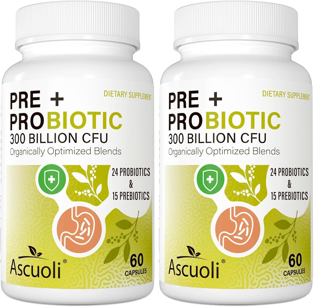 Probiotics for Women & Men - 300 δισεκατομμύρια CFU, 24 στεφάνες + 15 βιολογικά βότανα Prebiotics Blend, καθημερινή προβιοτική για την Digestive Υγεία, ανοσοποιητικό, κόκκαλο, Bloating - 120 κάψουλες χορτοφάγων (120-Ημέρες προσφοράς)