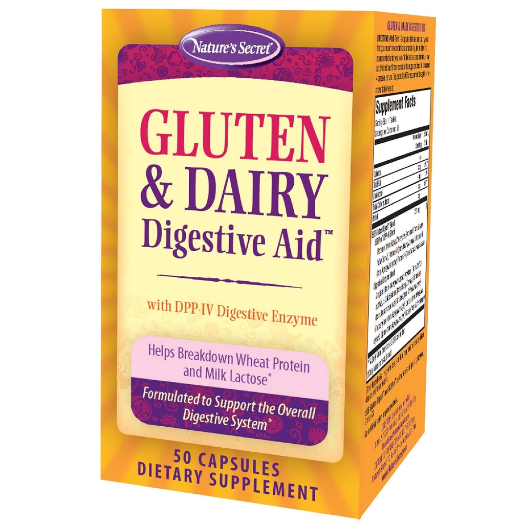 Μυστική Γλουτένη & Γαλακτοκομικά Digestive Aid - 50 κάψουλες - Βοηθά στη διάσπαση της πρωτεΐνης σιταριού & της γαλακτόζης - 25 εξυπηρετούν
