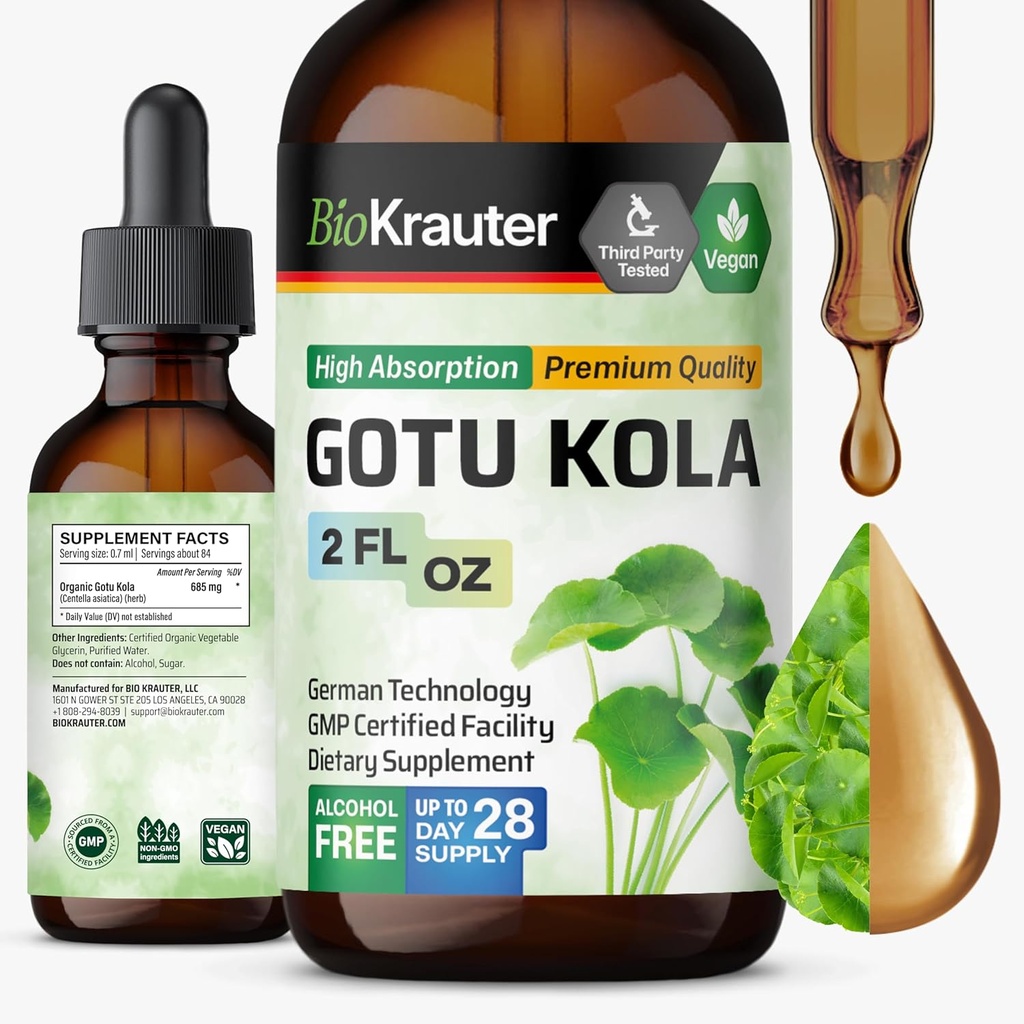 BIO KRAUTER Gotu Kola Βάμμα - Centella Asiatica Extract - Αλκοόλ και ζάχαρη Χωρίς εκχύλισμα Gotu Kola - Vegan Drops 2 Fl.Oz.