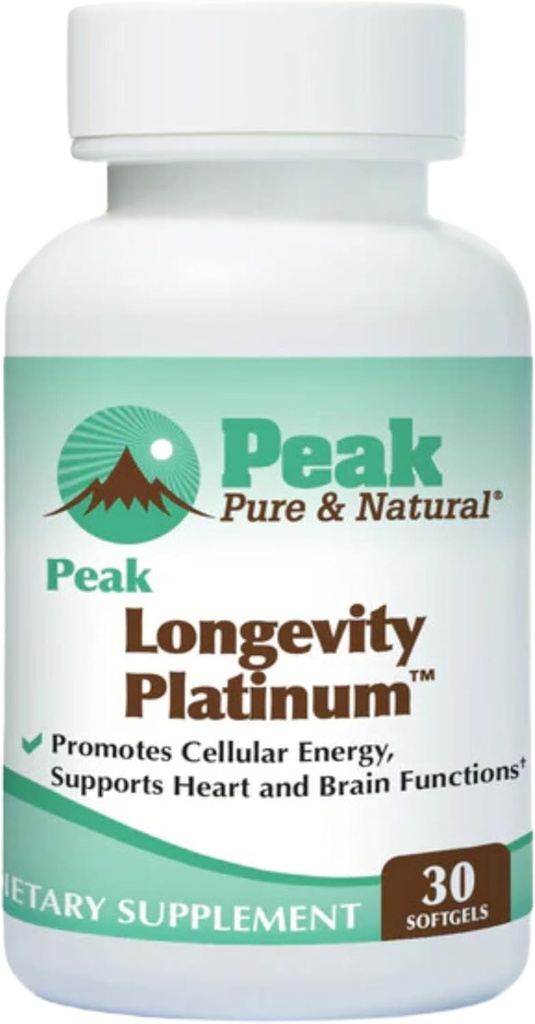 Peak Longevity Platinum PQQ Supplement with Coenzyme Q10 - Pyrroloquinoline Quinone with Ubiquinol CoQ10 and Shilajit - Mitochondrial Supplement for Natural Energy and Healthy Aging (30 Softgels)