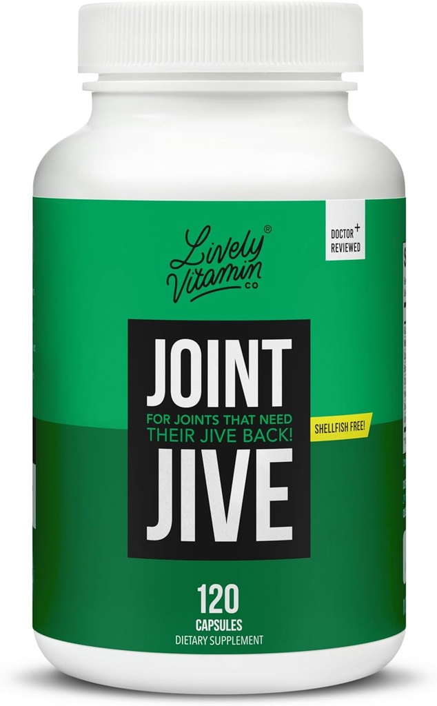 LIVELY VITAMIN CO. Joint Jive - Lubricate Joints (Knee, Ankle, Neck, Shoulder, Back) - Collagen - Glucosamine - MSM - Quercetin - Chondroitin - Devils Claw - Shellfish-Free Formula - 120 Count