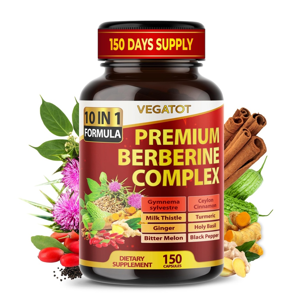 VEGATOT GlucoSavior Berberine Supplement with Ceylon Cinnamon, Bitter Melon, Gymnema - Υποστηρίζει το ανοσοποιητικό, την καρδιακή υγεία και τη λειτουργία του γαστρεντερικού - Made in The USA (150 Count (Pack of 1))