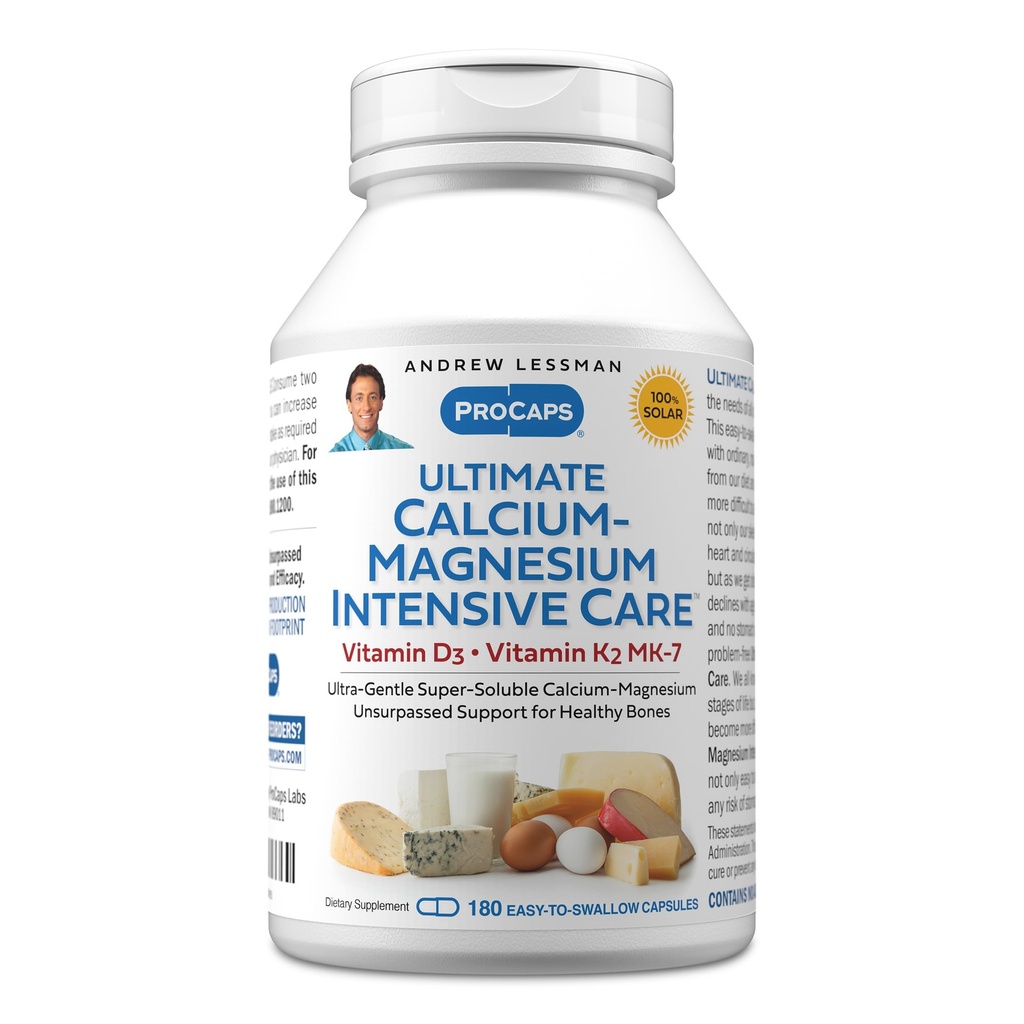 ANDREW LESSMAN Ultimate Calcium-Magnesium Intensive Care with Vitamin D3 & K2 MK7-120 mcg - 180 Capsules – Bone and Skeleton Health Essentials. Gentle, Easy to Swallow, Super Soluble. No Additives