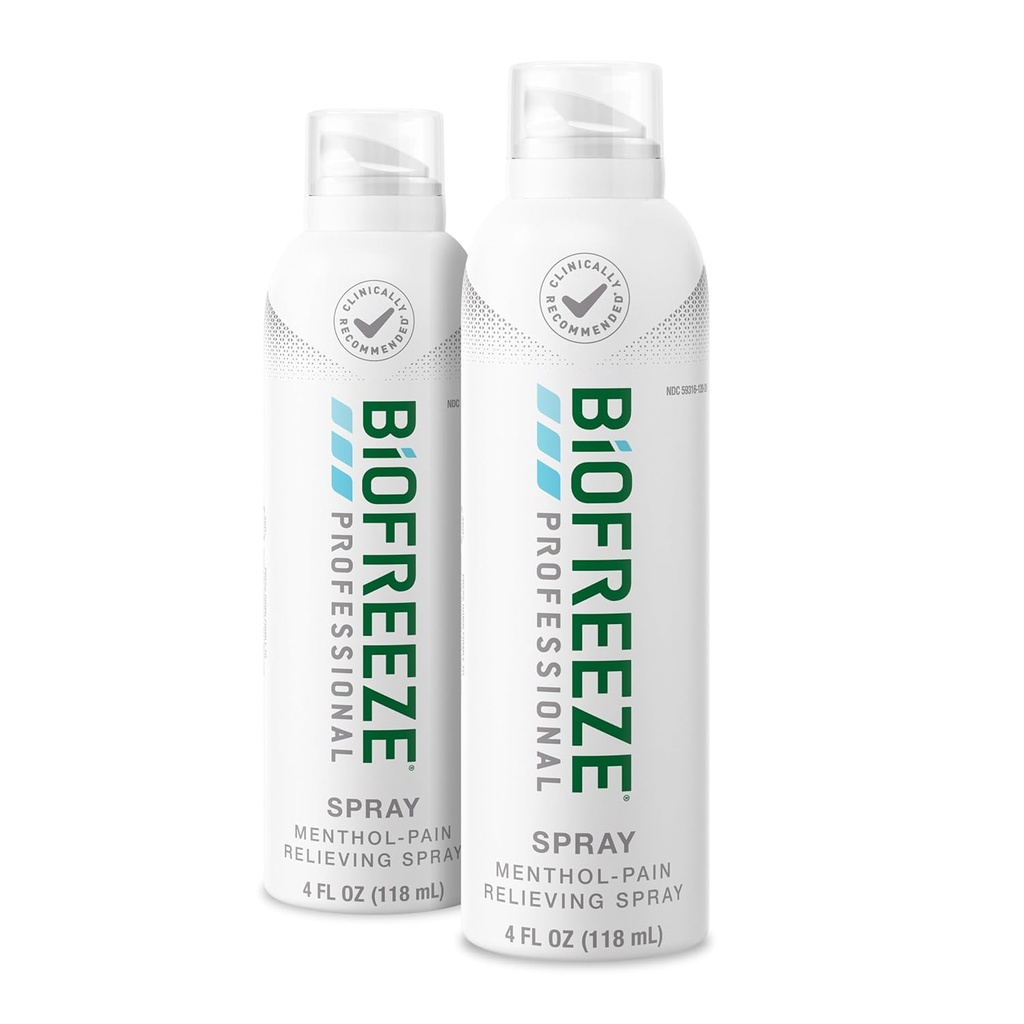 Biofreeze Professional Instrength Pain Relief Aerosol Spray, Arhritis Pain Reliever, Knee & Lower Back Relief, Sore Muscle Relief, FSA Επιλέξιμη, 2 Pack (4 OZ Biofreeze Menthol Spray)