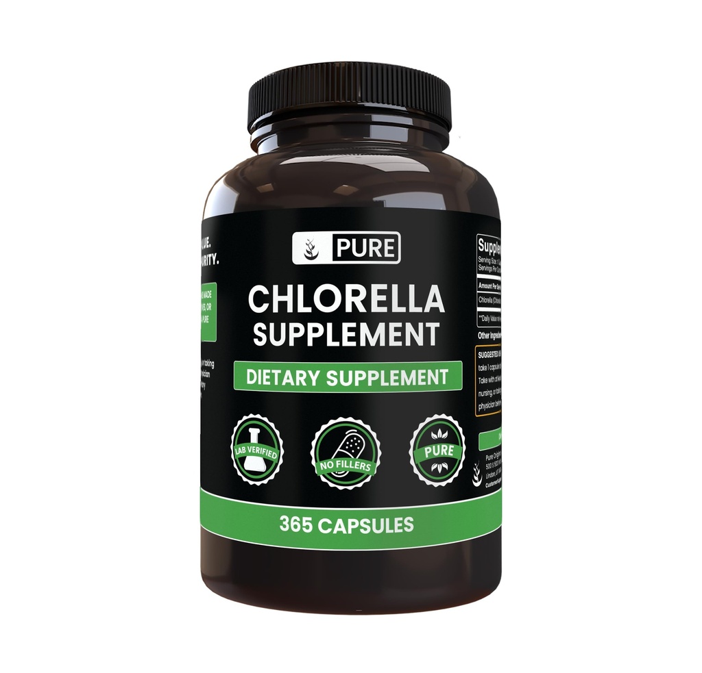 Καθαρά πρωτότυπα συστατικά Chlorella (365 κάψουλες) Όχι Μαγνήσιο ή Ρύζι Fillers, Πάντα Αγνή, Εργαστήριο Επαληθευμένο