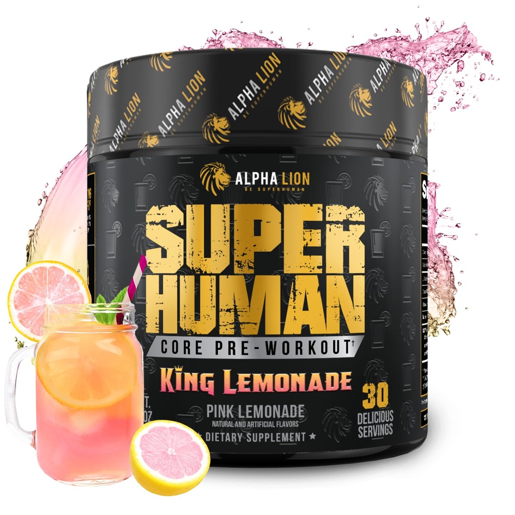 ALPHA LION Core Pre Workout με Creatine για την απόδοση, Beta Alanine για τους μυς, L-Citrulline για αντλία & Tri-Πηγή Caffeine για τη διαρκή ενέργεια (30 σερβιρίσματα, King Lemonade Flavor)