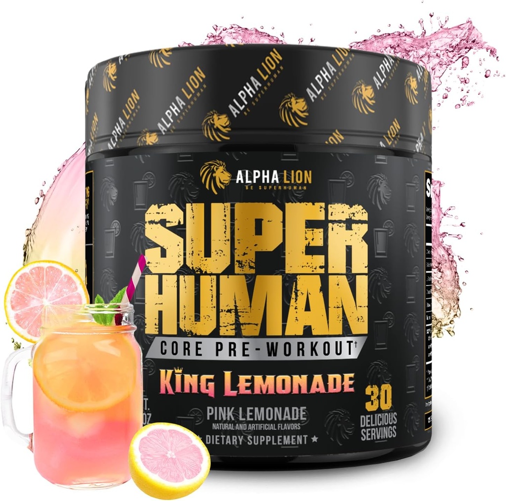 ALPHA LION Core Pre Workout με Creatine για την απόδοση, Beta Alanine για τους μυς, L-Citrulline για αντλία & Tri-Πηγή Caffeine για τη διαρκή ενέργεια (30 σερβιρίσματα, King Lemonade Flavor)