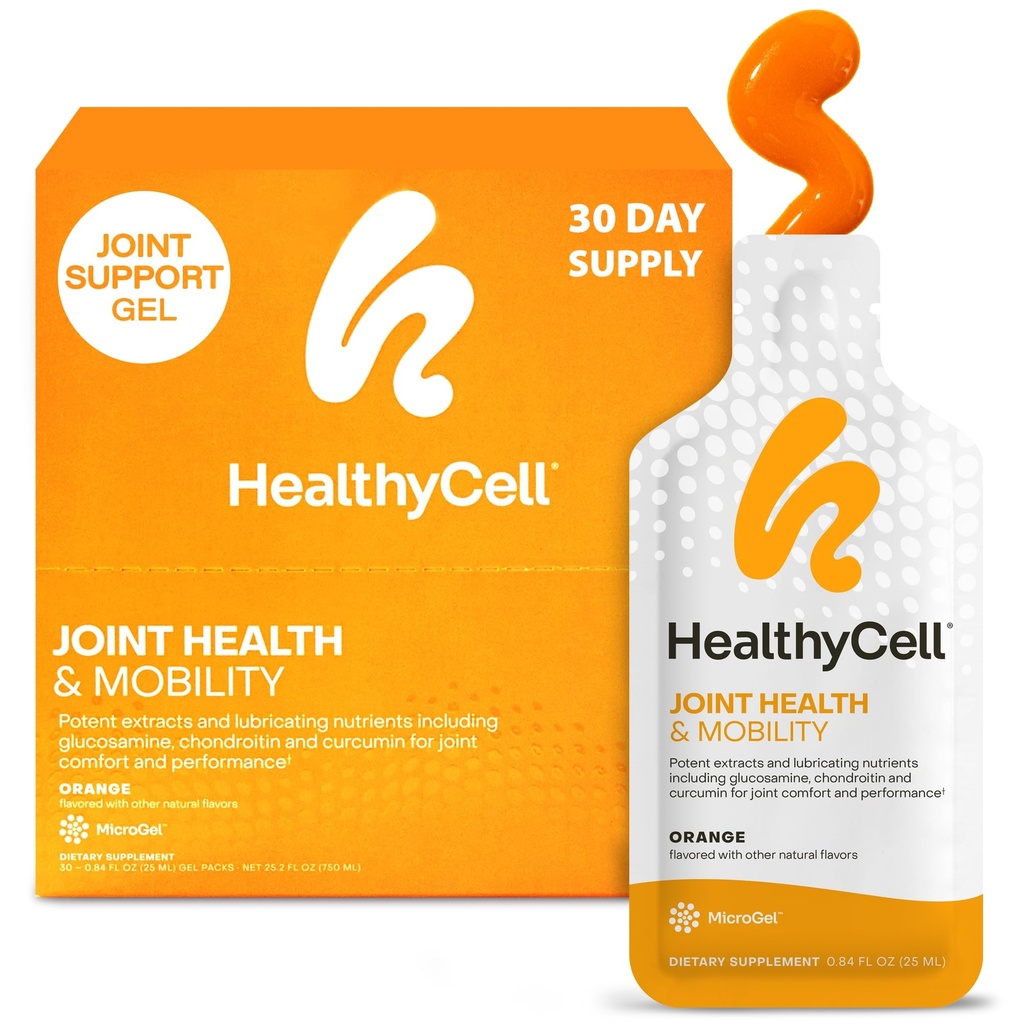 Healthycell Joint Health & Mobility Daily Liquid Supplement - Κοινό Συμπλήρωμα Υποστήριξης, Ανταπόκριση Φλεγμονής, Cartilage & Ευελιξία με Κουρκουμίνη, Γλυκοσαμίνη & Χονδροϊτίνη - 30 Gel πακέτα