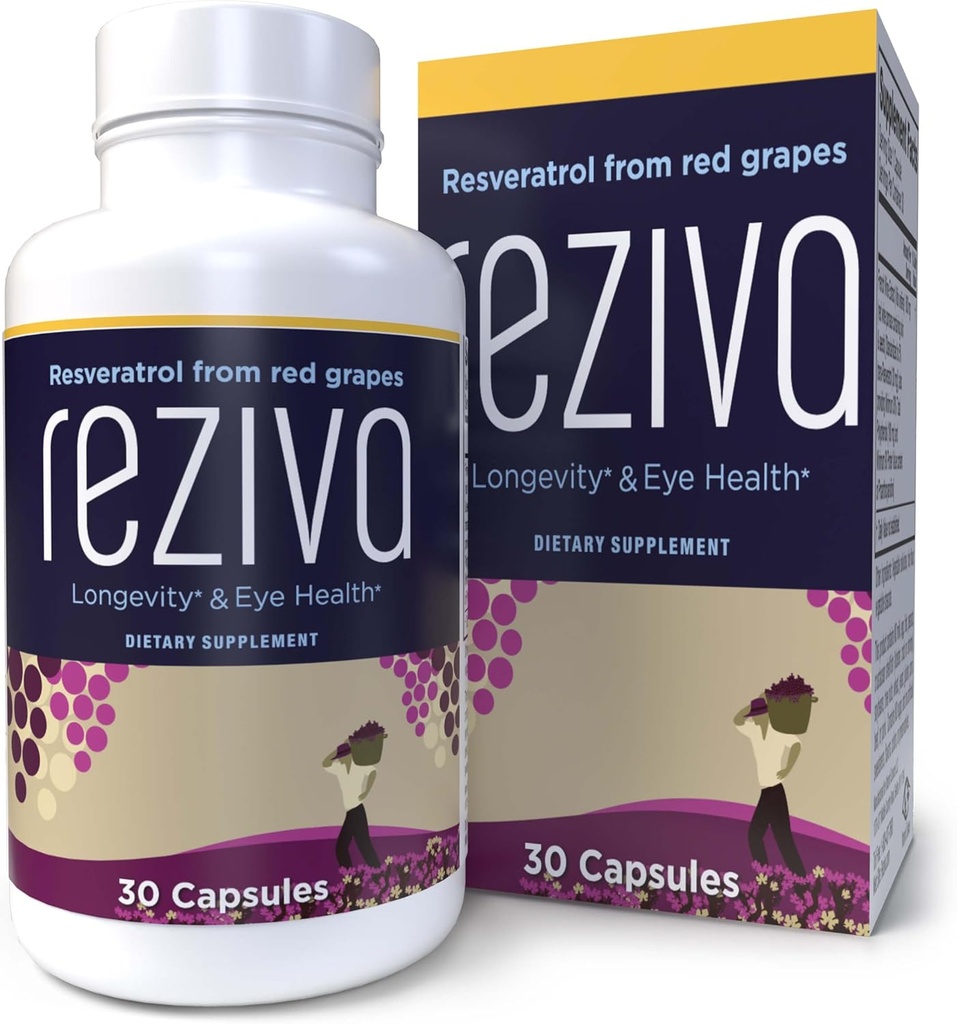 Reziva Resveratrol Supplement - Ultra High Potency & Doctor Formulated - Transresveratrol Supplements - Grapeseed With Resveratrol - For Longevity, Eye Health And, Overall Well-Being - 30 Veg Capsules