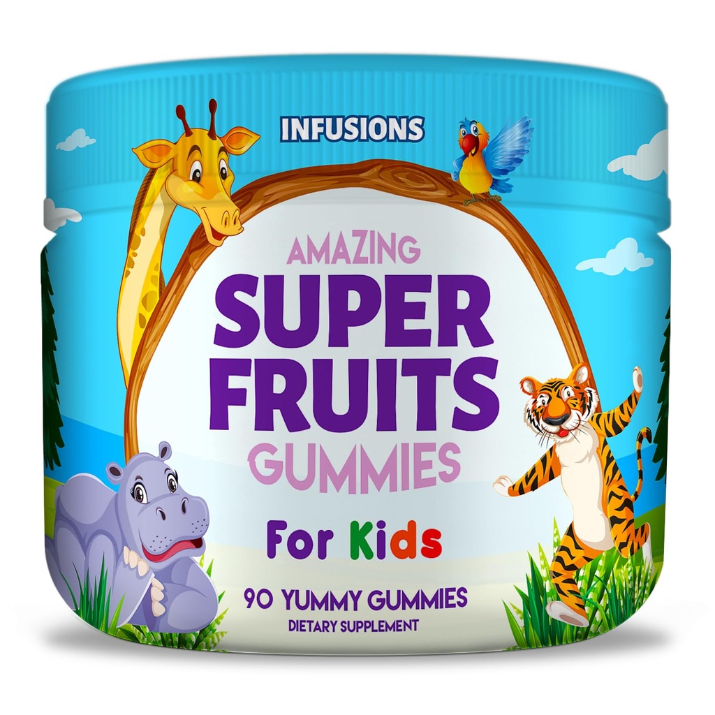 Έγχυση Super Gummies Φρούτων για τα παιδιά 90 Count Antioxidant Blend Μαλακό και νοστιμότατο Vegan Φιλικό Γλουτένη Χωρίς GMO