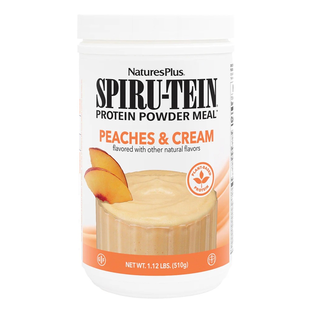NaturesPlus SPIRU-TEIN Shake - Ροδάκινα & Κρέμα Γεύσης - 1.1 lbs, Spirulina Protein Powder - Αντικατάσταση γεύματος με βάση το φυτό, Βιταμίνες & Ορυκτά για την Ενέργεια - Χορτοφαγικά, Χωρίς Γλουτένη - 15 Σερβιέτες