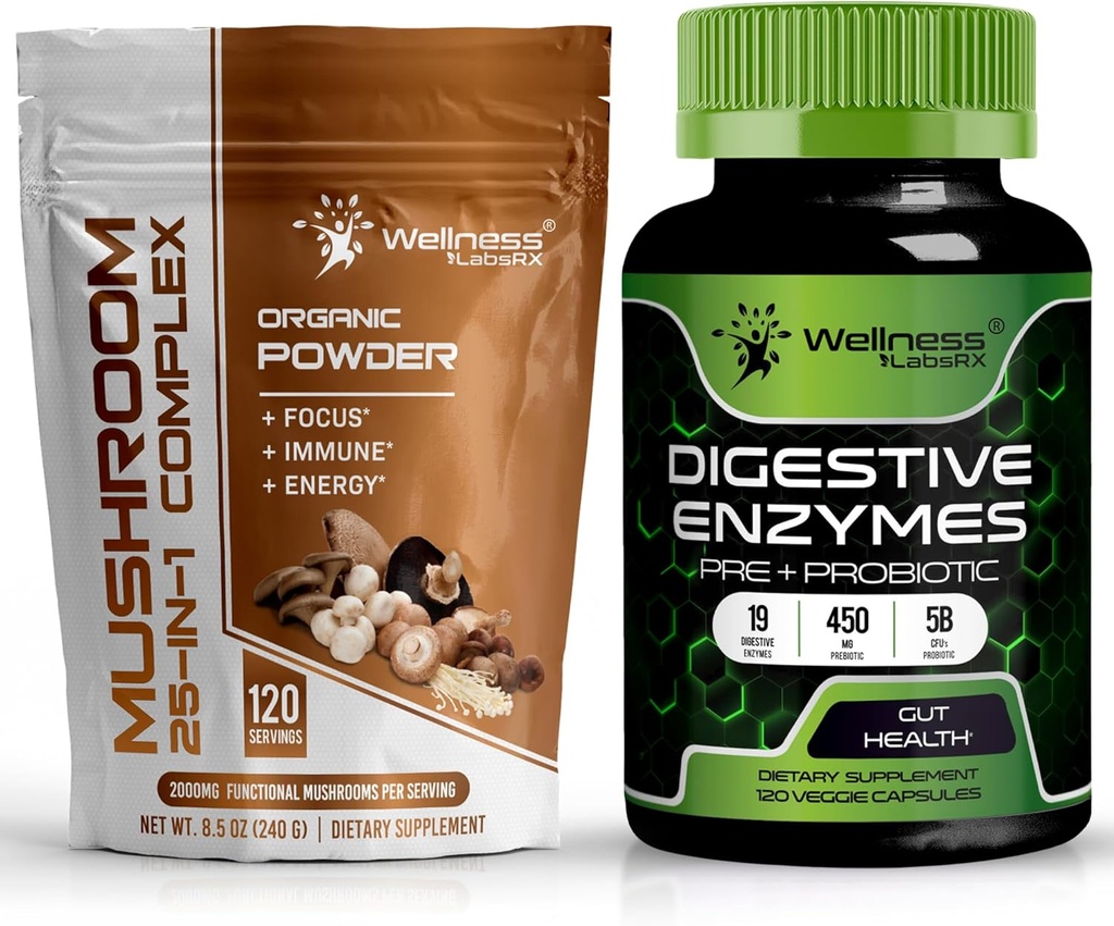 WELLESS LABSRX Mushroom Powder 2000mg - Digestive Enzymes με προβιοτικά και πρεβιοτικά