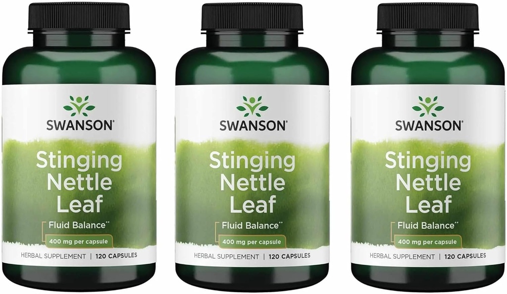 Swanson Stinging Nettle Leaf (Urtica Dioica) - Herbal Supplement Promoting Urinary Tract & Respiratory Health Support - May Support Healthy Fluid Balance - (120 Capsules) (3 Pack)