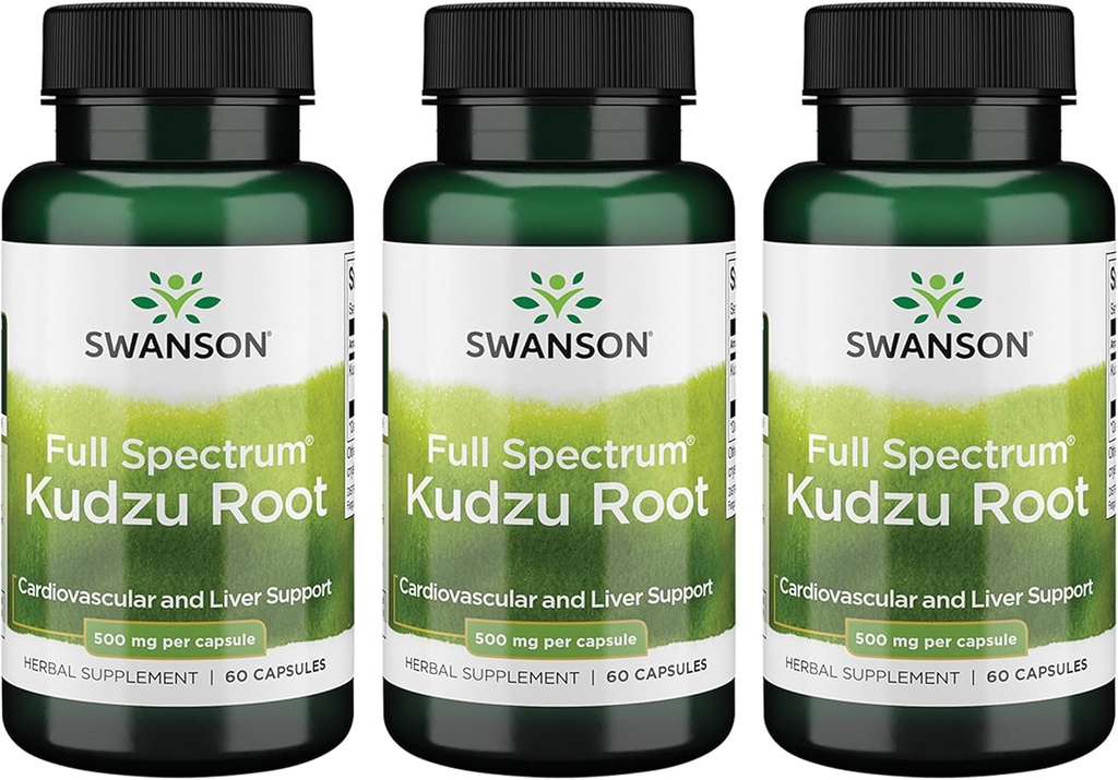Swanson Full Spectrum Kudzu Root - φυτικό συμπλήρωμα που υποστηρίζει την υγεία της καρδιάς και του ήπατος υγεία - Μπορεί να υποστηρίξει υγιή αρτηριακή πίεση & χοληστερόλη επίπεδα - (60 κάψουλες, 500mg το καθένα) (3 Pack)