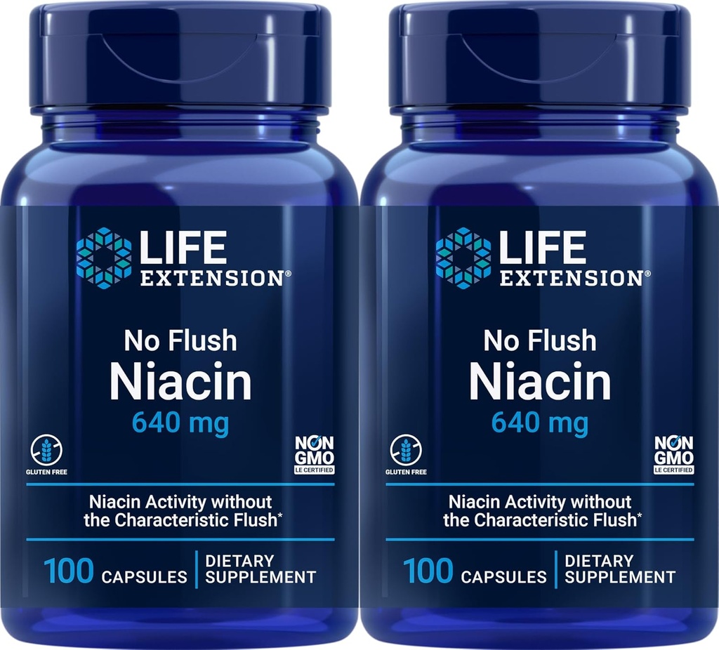 Life Extension No Flush Niacin 640 mg, 100 Capsules (Pack of 2)