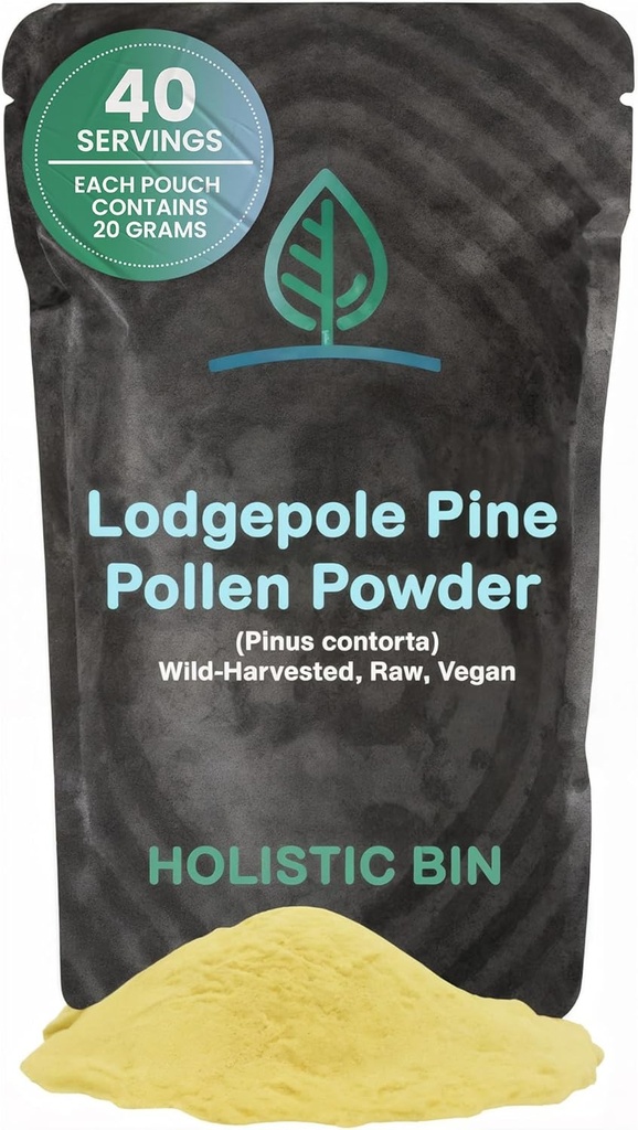 Holistic Bin Organic Pine Pollen Powder Pharmaceutical Grade, Wild Harved, Golden Canadian Pine Pollen 