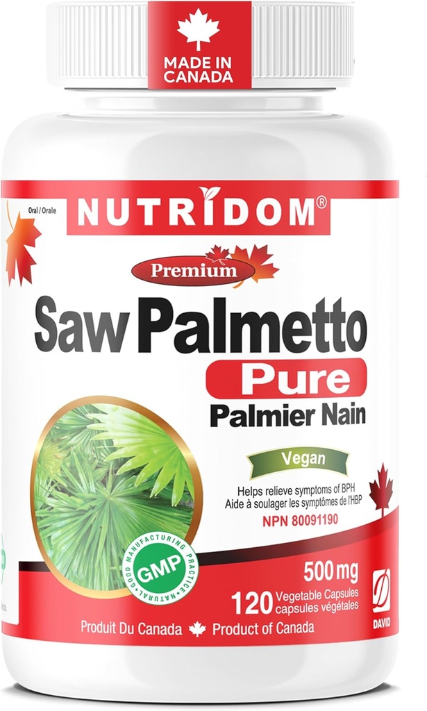 Nutridom Saw Palmetto 500mg, μη ΓΤΟ, Vegan, Χωρίς γλουτένη, Χωρίς σόγια και χωρίς γαλακτοκομικά (120 κόμης)