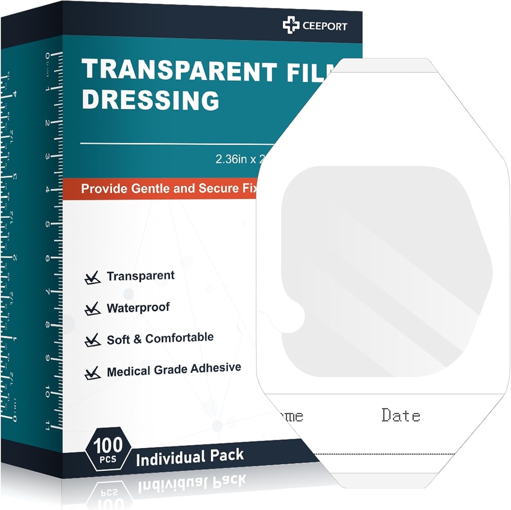 Transparent Film Dressing 2.36" x 2.75", 100 Packs Waterproof Wound Bandage Adhesive Patches, Wound Cover Patches for Post Surgical Shower, IV Shield, Tattoo Aftercare Bandage