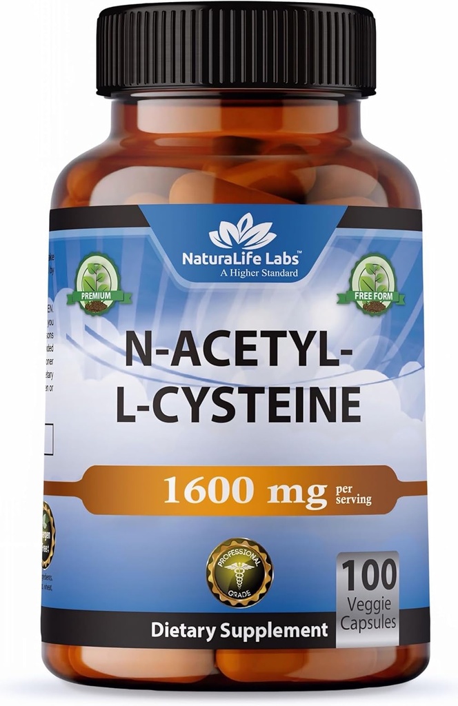 NaturaLife Labs N- Acetyl-L-Cysteine (NAC) 1600 mg – 100 κάψουλες, μη GMO και χωρίς γλουτένη