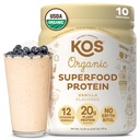 Σκόνη πρωτεΐνης με βάση το φυτό KOS, Vanilla USDA Organic - μεικτό πρωτεΐνης αρακά χαμηλής περιεκτικότητας σε άνθρακα, Vegan Superfood πλούσια σε βιταμίνες & ορυκτά - Κέτο, σόγια, χωρίς γαλακτοκομικά - Αντικατάσταση γεύματος για γυναίκες & άνδρες - 10 Σερβιέτες